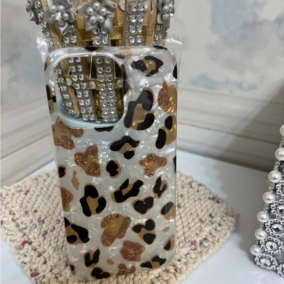 Other - Leopard Print Phone Case with Gold Accents